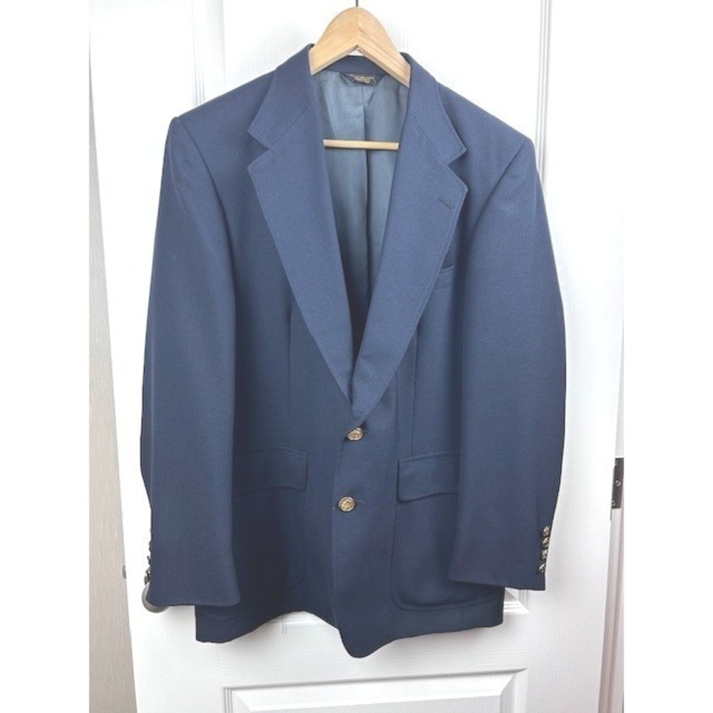 Winthrop & Wales‎ Mens Navy Blue Blazer Gold Crest Two Button Sport Coat 40R